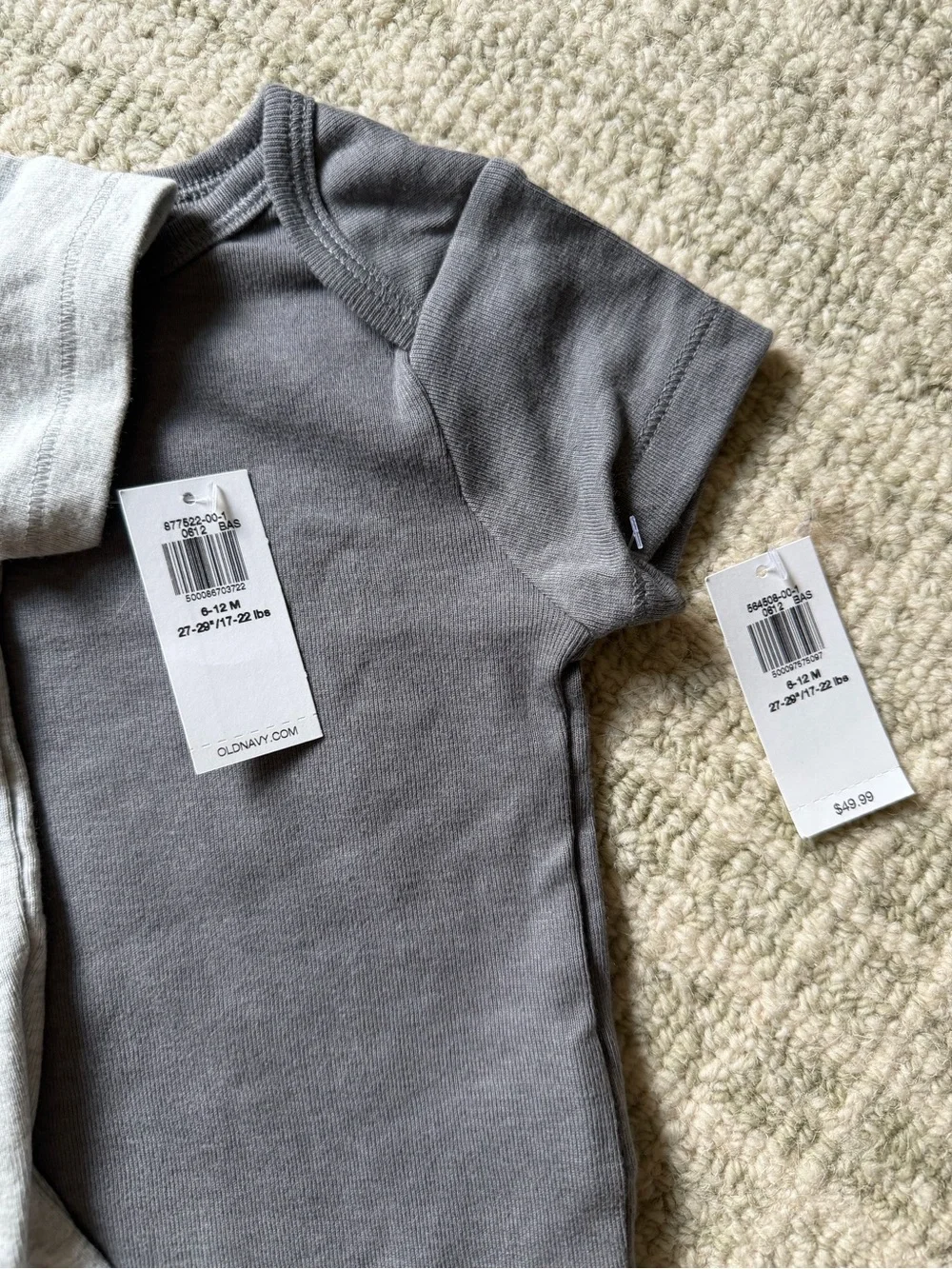 GAP, H&M & Old Navy Baby One-Piece Bodysuits in White, Navy, and Sage Green